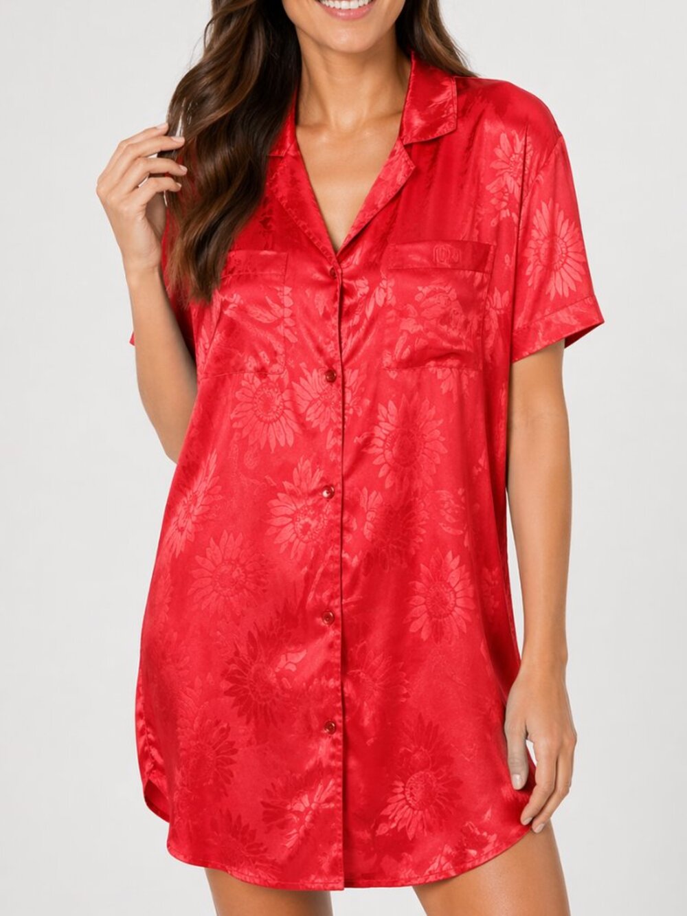 Vintage Victoria's Secret Satin Sleep Shirt Nightgown Floral Button Down Large